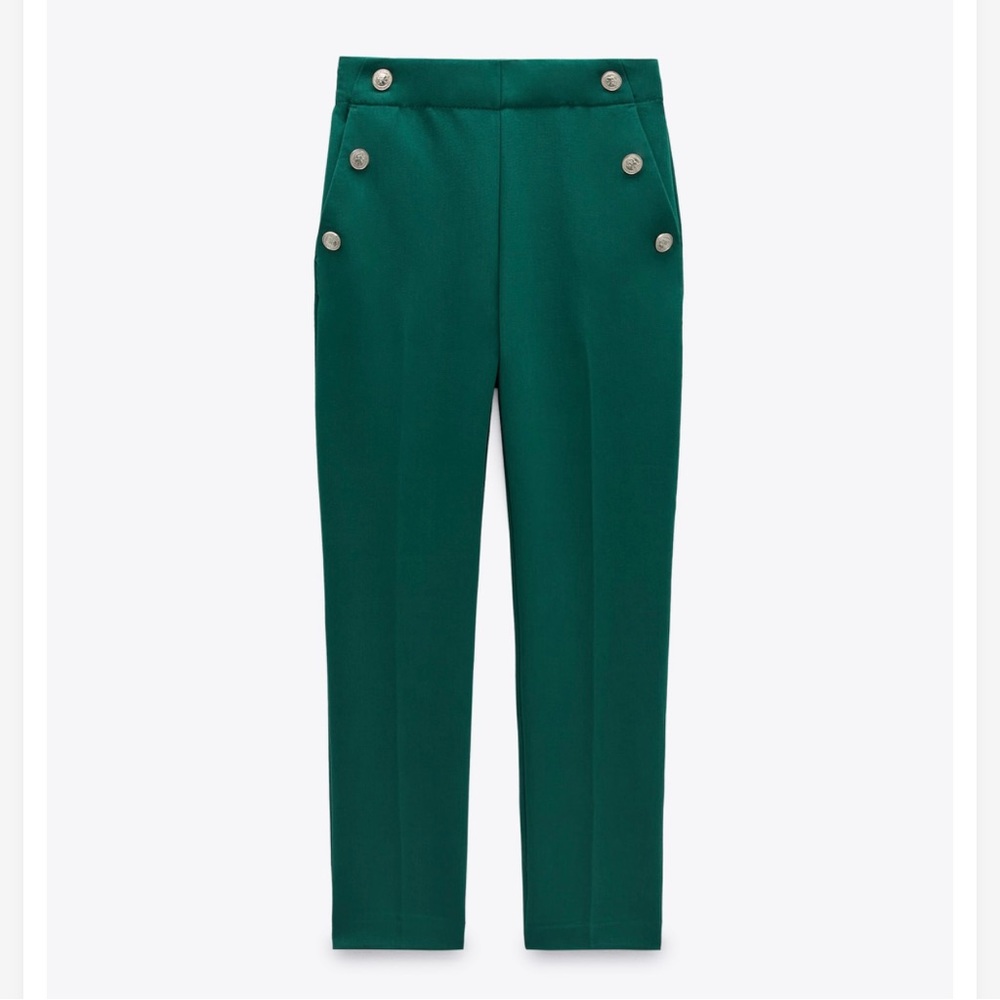 Zara Womens Forest Green Buttoned Straight Leg Pants size S